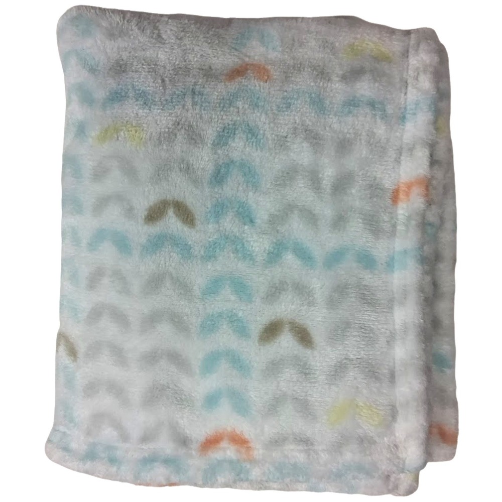 Baby Starters White Gray Aqua Blanket Soft Fleece 30x36 Unisex Geometric Leaf